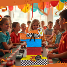 Load image into Gallery viewer, Race Car Themed Number One Pinata, Colorful, Checkered Flag Theme Pinata, Kids First Birthday Party Supplies, Race Track Birthday Decoration
