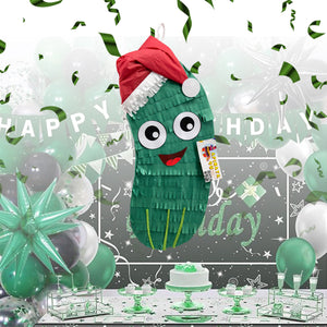 Christmas Pickle Green Pinata with Santa Hat, Christmas Party Supply & Decor, Funny Pickle Pinata with Smiley Face, Fun Holiday Party Decor