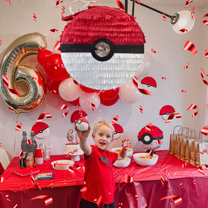 Red and White Ball Pinata, Perfect for Poke Ball Themed Parties, Kids Birthday Celebrations, Fun and Colorful Party Decor, Ready to Ship