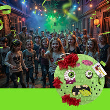 Load image into Gallery viewer, Zombie Themed Party Pinata in Red and Green Color, Zombie Birthday Decor and Supplies, Party Favor, Perfect for Kids Halloween Parties
