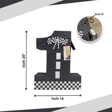 Load image into Gallery viewer, Racing Flag Themed Number One Pinata, First Birthday Party Decor, Customizable Number Pinata, Kids Birthday Party Supplies, Size 20 Inch (Copy) (Copy)
