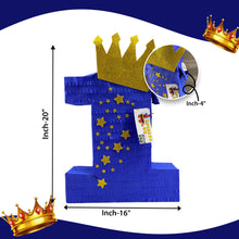 Load image into Gallery viewer, Royal Blue and Gold Crown Number One Pinata for Prince King Little Prince Theme First Birthday Party Decor, Big One Kids Party Celebration
