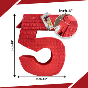 Number Five Solid Red Pinata, Birthday Party Supplies, Kids Fifth Birthday Pinata, Handmade Pinata for Five Year Old, Party Decor and Gift