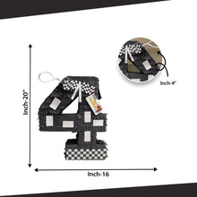 Load image into Gallery viewer, Number Four Race Car Pinata, Black Checkered Flag Pinata for 4th Birthday Party Decor, Motorsport Race Track Decor, Boys 4th Birthday Gift (Copy)
