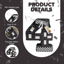Load image into Gallery viewer, Number Four Race Car Pinata, Black Checkered Flag Pinata for 4th Birthday Party Decor, Motorsport Race Track Decor, Boys 4th Birthday Gift (Copy)

