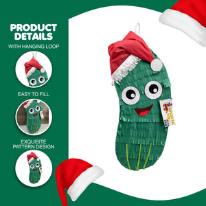 Christmas Pickle Green Pinata with Santa Hat, Christmas Party Supply & Decor, Funny Pickle Pinata with Smiley Face, Fun Holiday Party Decor