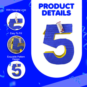 Blue Number Five Pinata, Blank Number 5 Themed Kids Birthday Party Gift, 5th Anniversary Celebration, Handmade Number Pinata for Decorations (Copy)