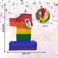 Load image into Gallery viewer, Rainbow Theme Number One Pinata, 1st Birthday Party Decor, Kids Party Supplies, 1st Anniversary Decoration, Fun Party, Birthday Celebration
