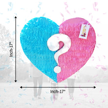 Load image into Gallery viewer, Gender Reveal Pinata, Heart Shaped Blue and Pink Party Decoration with Question Mark, Party Supplies, Baby Shower Celebration, Party Favor
