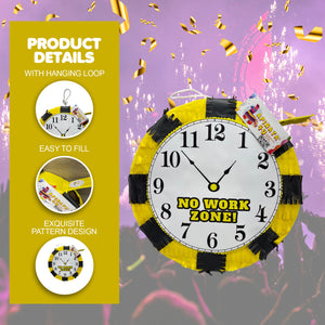 No Work Zone Clock Pinata, Clock Themed Birthday Party Decor, Black & Yellow Over the Hill Celebration, Retirement Party Supply and Fun Gift