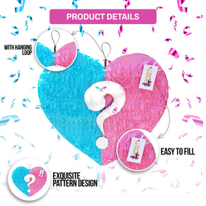Gender Reveal Pinata, Heart Shaped Blue and Pink Party Decoration with Question Mark, Party Supplies, Baby Shower Celebration, Party Favor