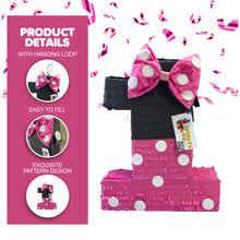 Load image into Gallery viewer, Number One Pinata, Hot Pink and Black, Mouse Themed First Birthday Party, Minnie Mouse Theme Celebration, Kids Party Supplies, Ready to Ship
