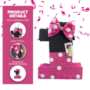 Number One Pinata, Hot Pink and Black, Mouse Themed First Birthday Party, Minnie Mouse Theme Celebration, Kids Party Supplies, Ready to Ship