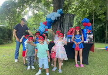 Load image into Gallery viewer, Number 5 Superhero Party Pinata – Red Blue and Black Design, 5th Birthday Decoration for Kids, Hero Theme Pinata
