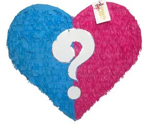 17" Pink & Blue Heart Pinata For Gender Reveal Party He or She Boy or Girl Senor Senorita