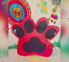 Load and play video in Gallery viewer, 17&quot; Tall Red &amp; Black Paw Print Pinata Dog Paw Pinata Puppy Birthday Dog Party Supplies Puppy Birthday Let&#39;s Party Woof Dog Themed Animal Themed
