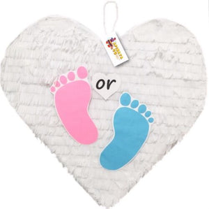 APINATA4U White Heart Pinata with Pink and Blue Footprints for Gender Reveal