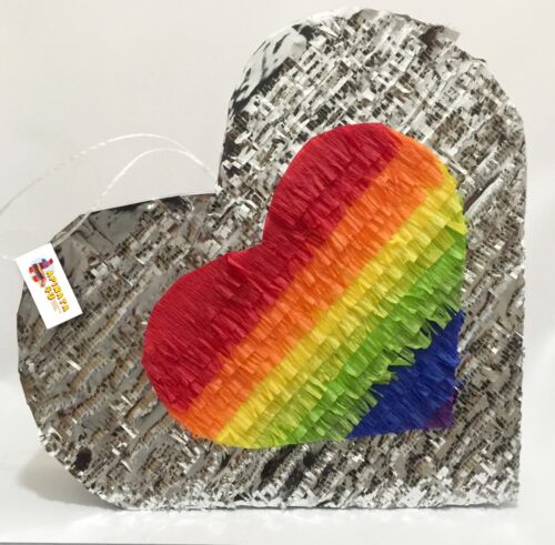 APINATA4U Silver & Rainbow Heart Pinata LGBT Party Supplies