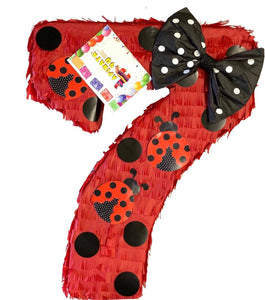 20" Tall Number Seven Pinata Red Color Ladybug Themed Lady Bug Birthday Party Decoration