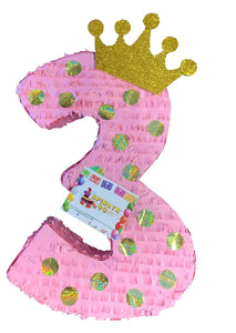 20" Tall Number Three Pinata Pink Color Queen Princess Themed Third Birthay Party