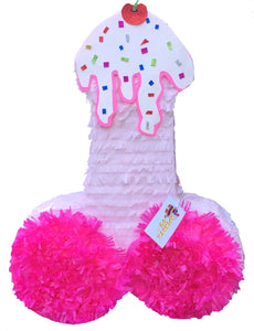 Pecker Pinata 20" Tall White and Pink Color, Cherry On The Top Bachelor Bachelorette Party Favors Gag Gifts