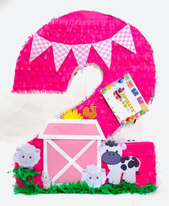 Barnyard Themed Number Two Pinata Pink Color for Second Birthday Farm Decoration