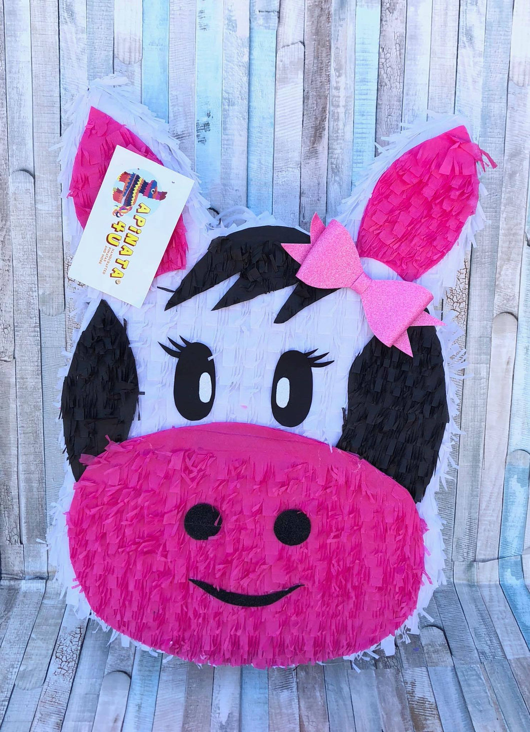 Cow Pinata with Glittery Pink Bow