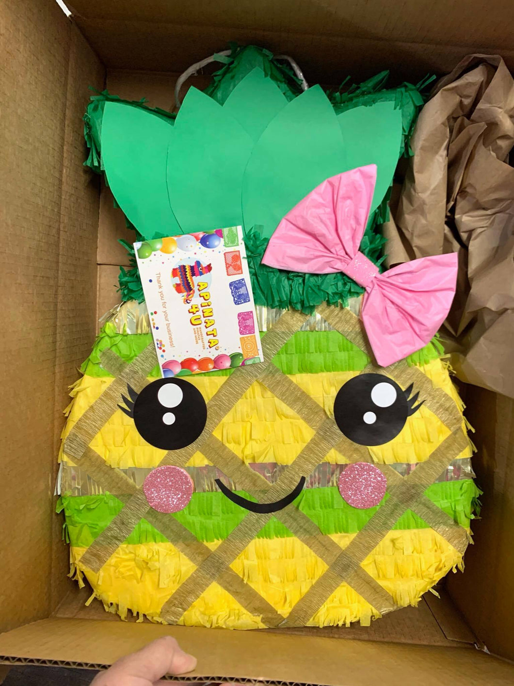 Large Pineapple Pinata with Pink Bow 24