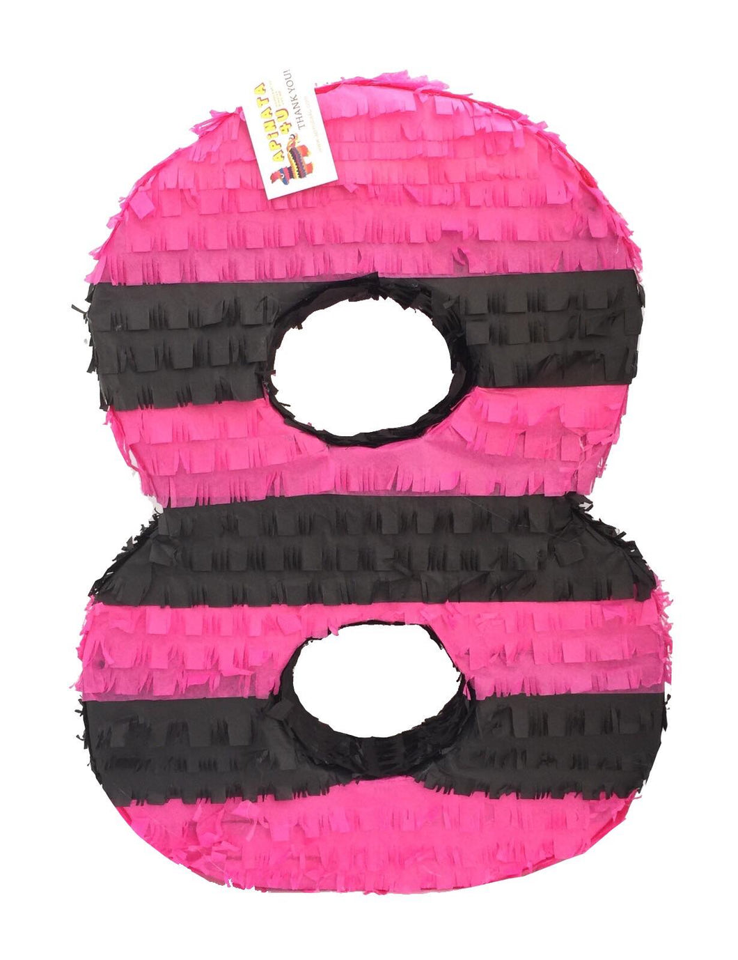 Large Number Eight with Stripes Pink and Black Color