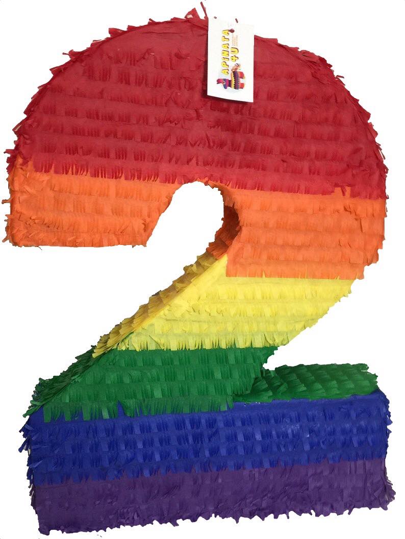 20” Tall Number Two Pinata Rainbow Colors Second Birthday Party Decoration