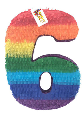 Large Number Six Pinata Rainbow Colors