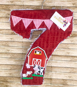Barnyard Themed Number Seven Pinata Red Color for Second Birthday Farm Decoration