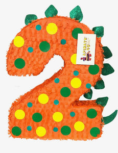 Large Number Two Pinata Second Birthday Pinata Orange Color Dinosaur Theme