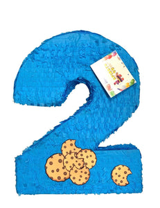 20" Tall Number Two Pinata With Cookie Accents 2nd Bday Bright Blue Color Milk & Cookies Birthday Party Decorations Second Birthday
