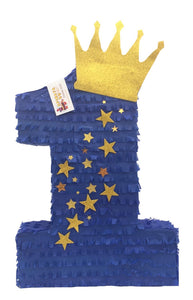 20" Tall Number One Pinata Royal Blue & Gold Crown First Birthday Prince Pinata King Pinata Little Prince Theme 1st Bday Party