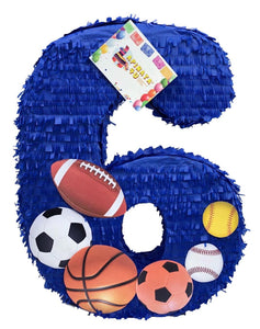 20” Tall Number Six Pinata Blue Color Sports Themed