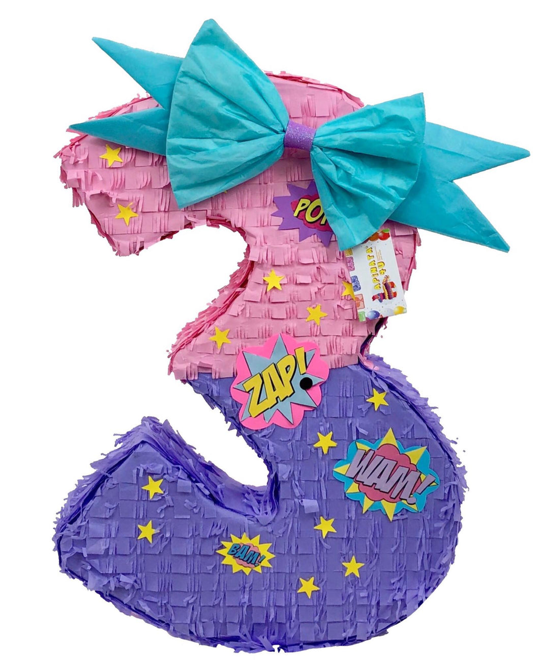 Number Three Pinata Super Hero Theme with Pink Bow