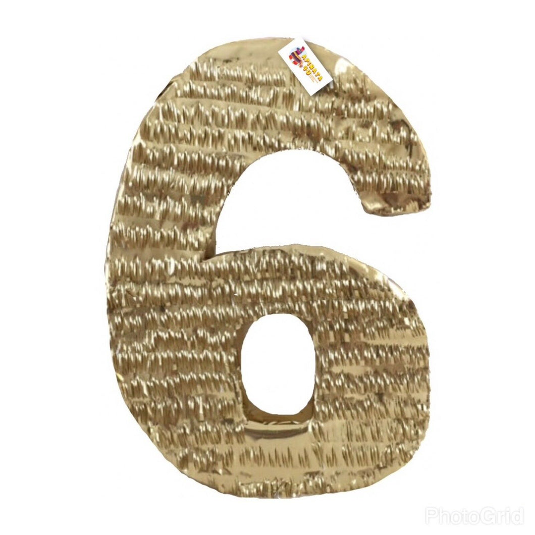 Large Number Six Pinata Gold Color