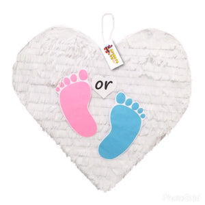 APINATA4U White Heart Pinata with Pink and Blue Footprints for Gender Reveal
