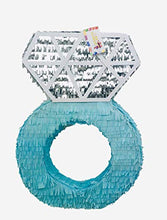 Load image into Gallery viewer, Large Diamond Ring Pinata Teal &amp; Silver Color – Handmade Birthday Party Decoration
