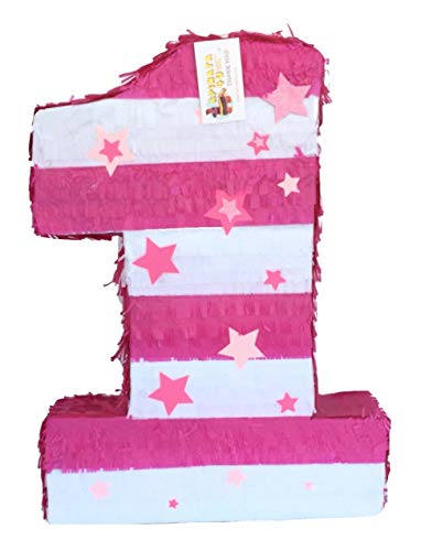 APINATA4U Large Number One Pinata with Stars White & Pink Color