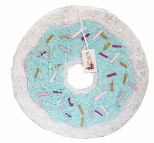 APINATA4U White & Teal Doughnut Pinata with Sprinkles 16"