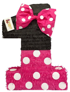 Number One Pinata, Hot Pink and Black, Mouse Themed First Birthday Party, Minnie Mouse Theme Celebration, Kids Party Supplies, Ready to Ship