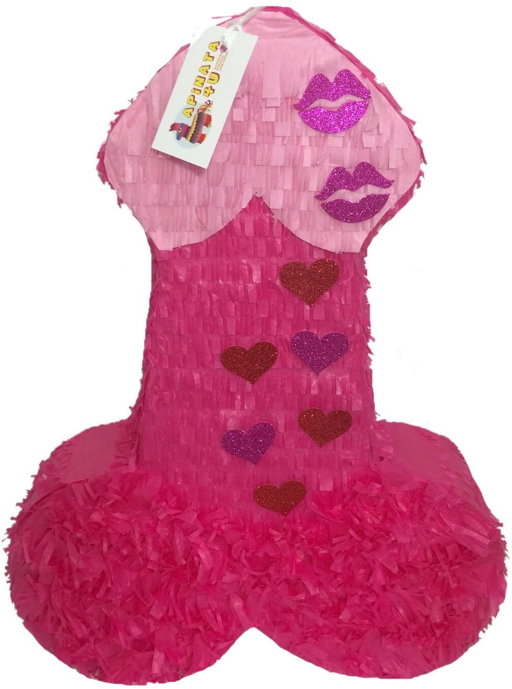 APINATA4U LLC - Large Penis Adult Pinata | Hot Pink with Glitter Kisses | Ideal for Bachelorette Party | Made with High Quality Cardboard | Party & Game | Size - 2ft Approx | Easy to Use & Fill