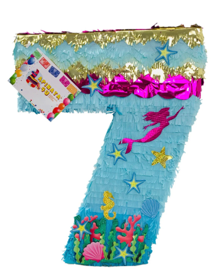 Large Number Seven Pinata Under The Sea Theme Seventh Birthday Mermaid Detail