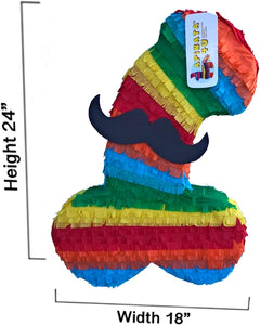 Penis Pinata Fiesta Colored with Mustache for Bachelorette Adult Party Over The Hill Gag Gift