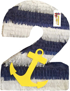 APINATA4U Nautical Theme Number Two Pinata with Yellow Anchor