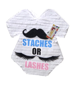17" Baby Onesie Pinata White Blue Pink Color  For Gender Reveal Party Staches or Lashes Boy Or Girl