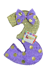 20" Number Three Piñata Lavender & Gold Color Third Birthday Photo Prop Third Birthday Party Decoration