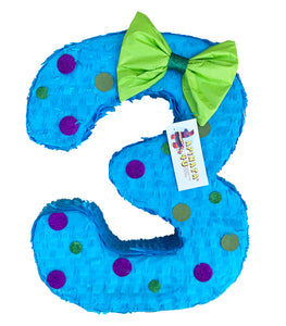 20" Tall Number Three Piñata Third Birthday Party Supplies Green Blue Purple Third Birthday